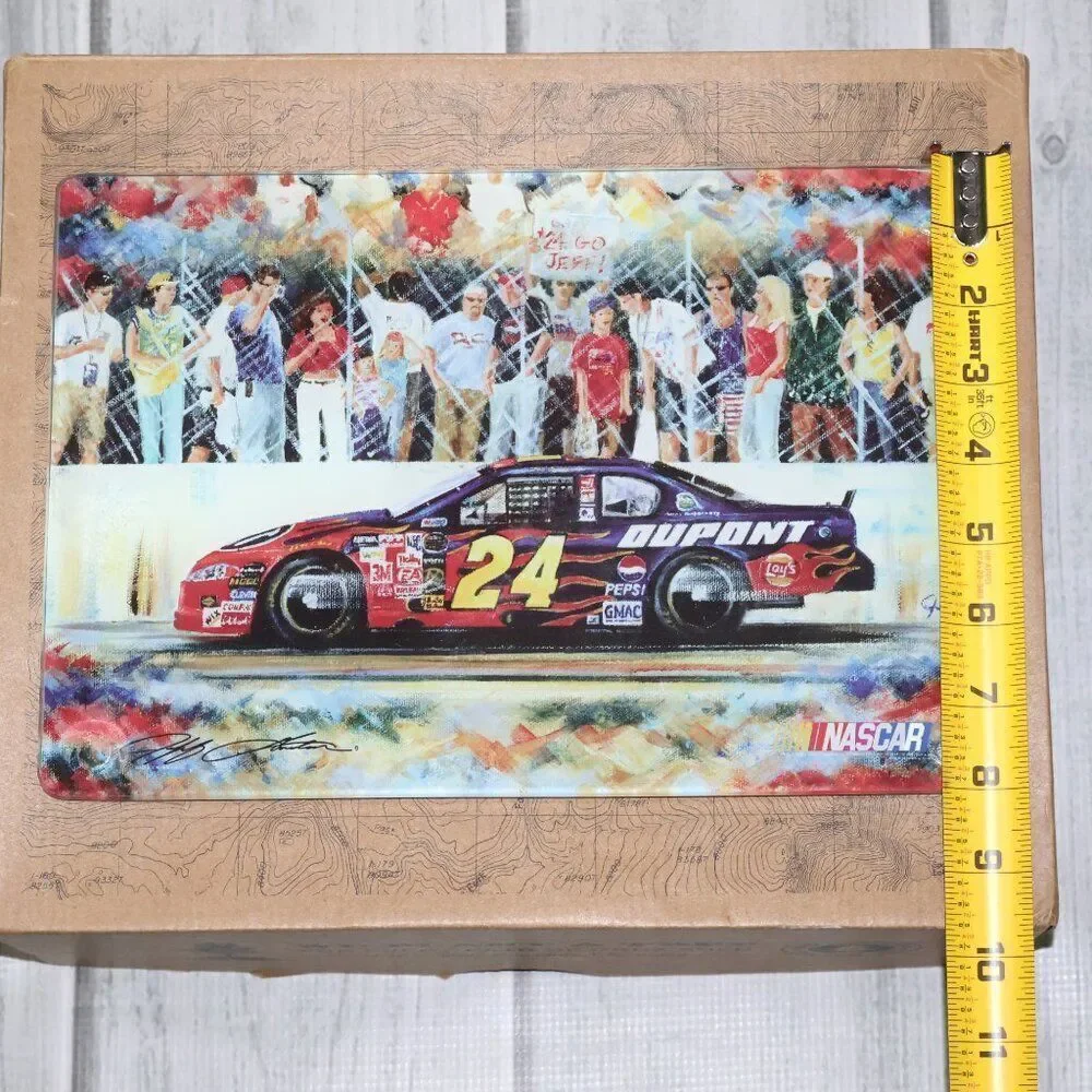 Vintage NASCAR Jeff Gordon #24 Dupont Race Car Glass Cutting Board 8